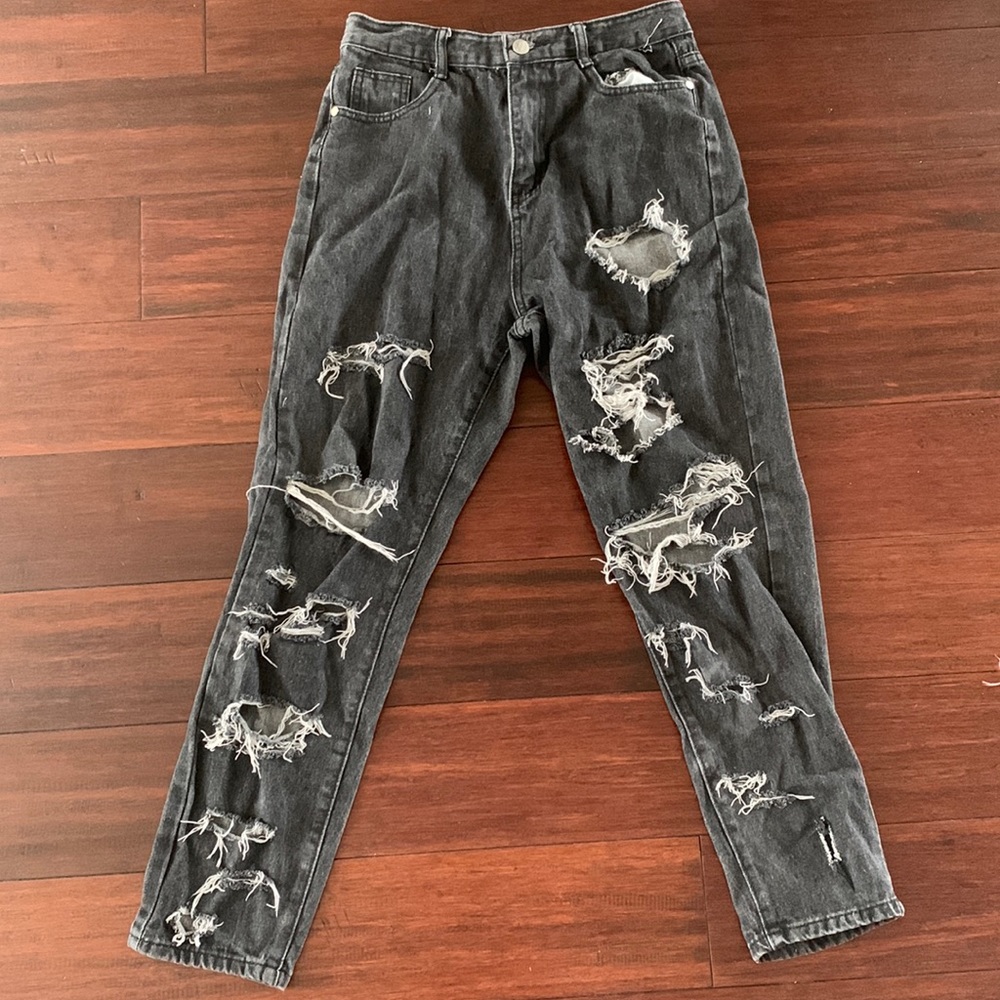 Black Distressed Mom Jeans